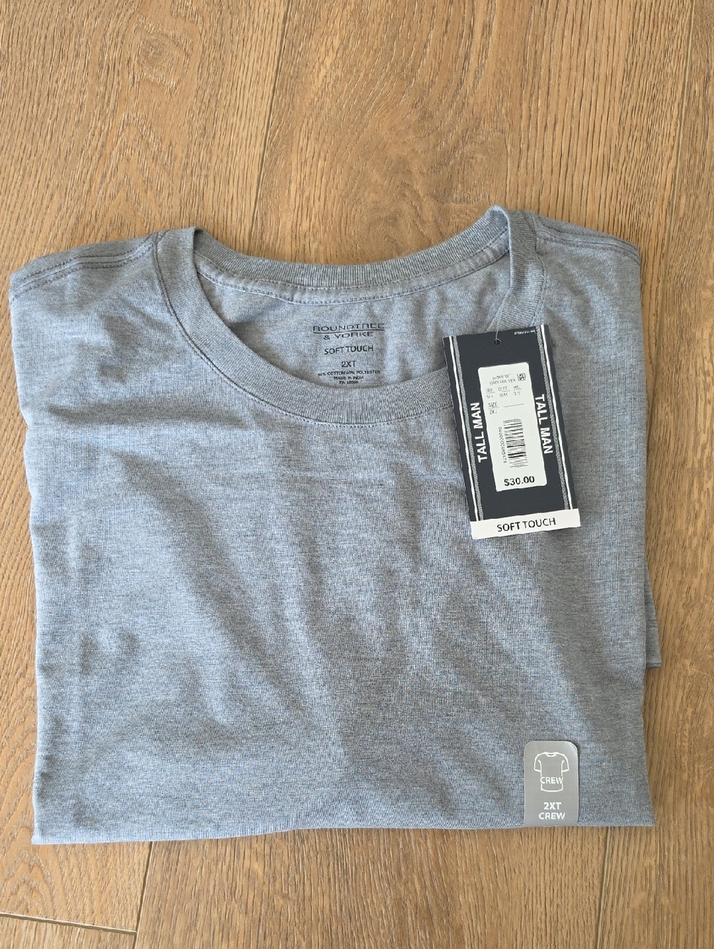 Men's Gray Big&Tall 2XT Roundtree & Yorke Soft Washed Short Sleeve Crew T-Shirt